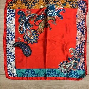Vintage Red Paisley Silk Scarf Red and Blue Silk Scarf